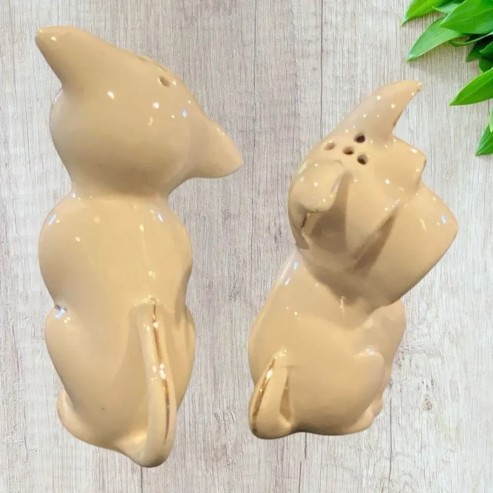 Vintage Dog Cat Salt Pepper Scottie Gold Trim